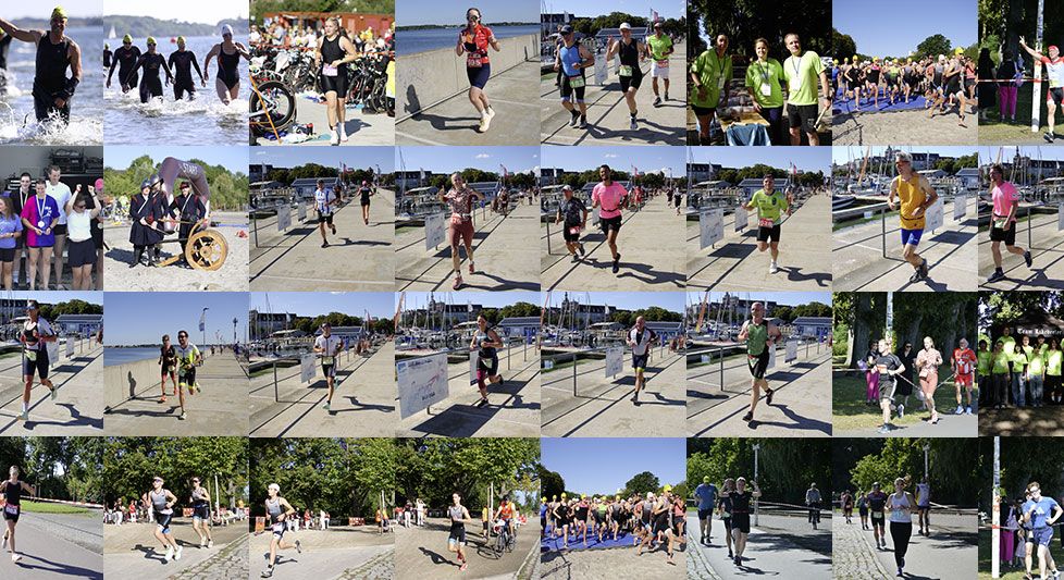 Bildmontage zeigt kleine Thumbnails der Fotos vom Triathlon Stralsund 2025