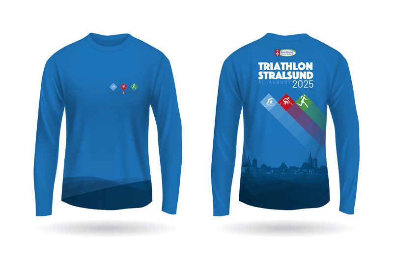 Ansicht des neuen Eventshirts für den Triathlon in Stralsund im Jahr 2025